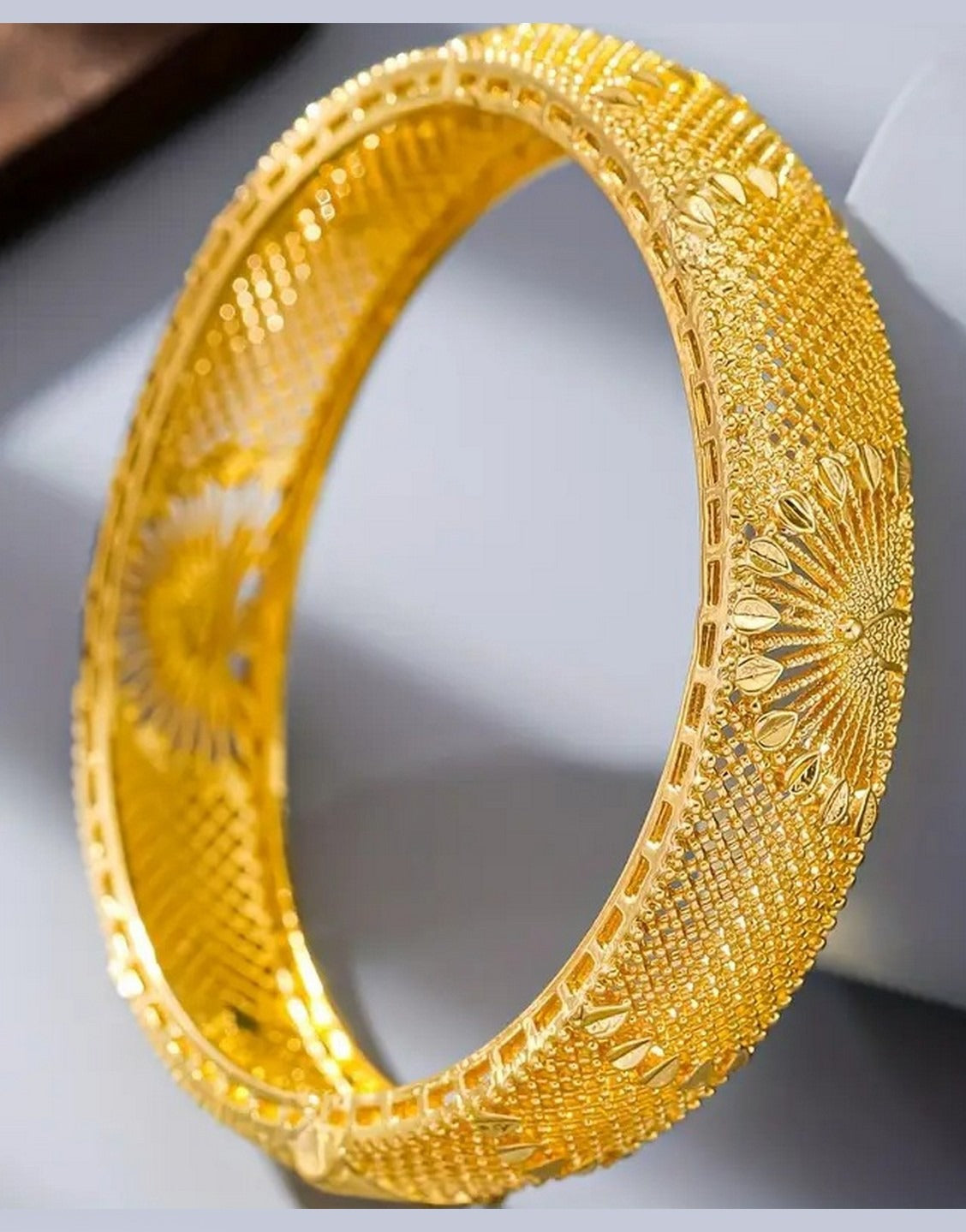 Regal Peacock-Inspired Openwork Bangle in Gold-Plated Finish