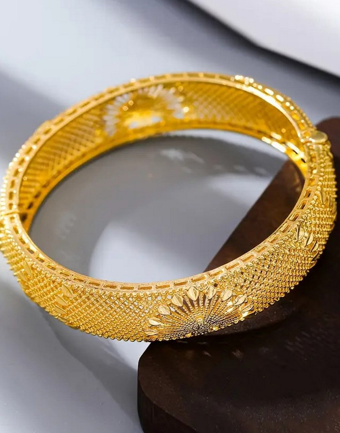 Regal Peacock-Inspired Openwork Bangle in Gold-Plated Finish