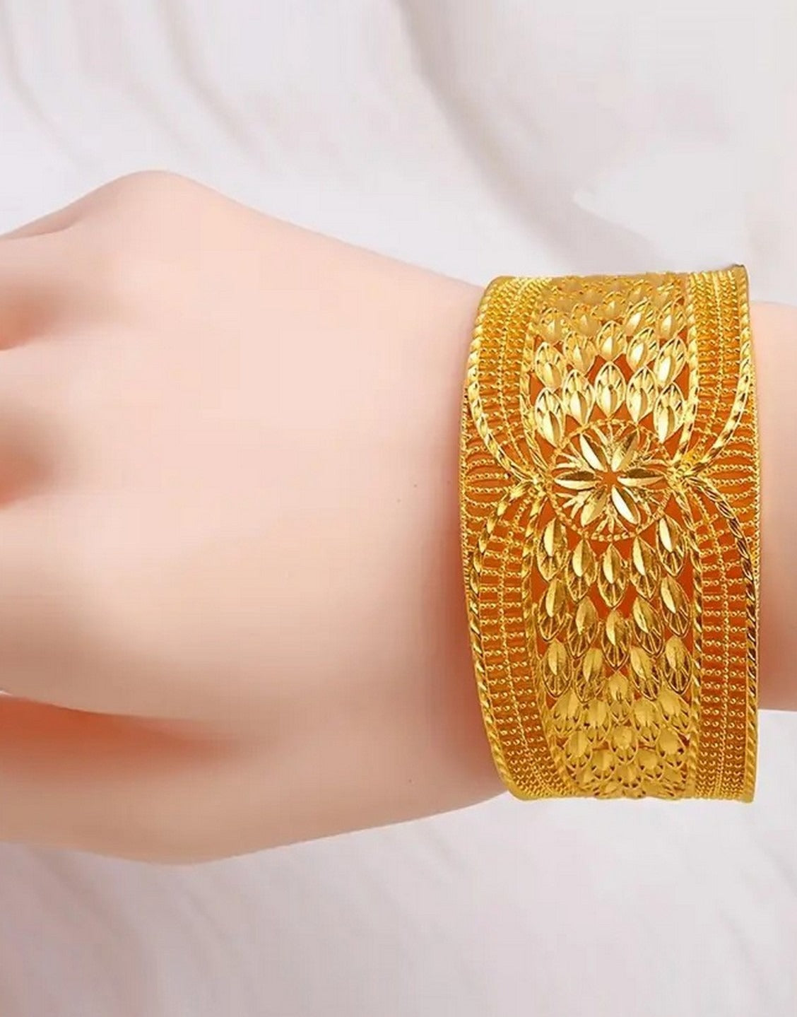 Graceful Open Cuff Gold-Tone Bangle – Ideal for Weddings & Celebrations