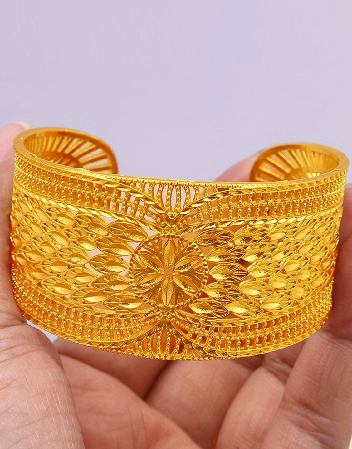Graceful Open Cuff Gold-Tone Bangle – Ideal for Weddings & Celebrations