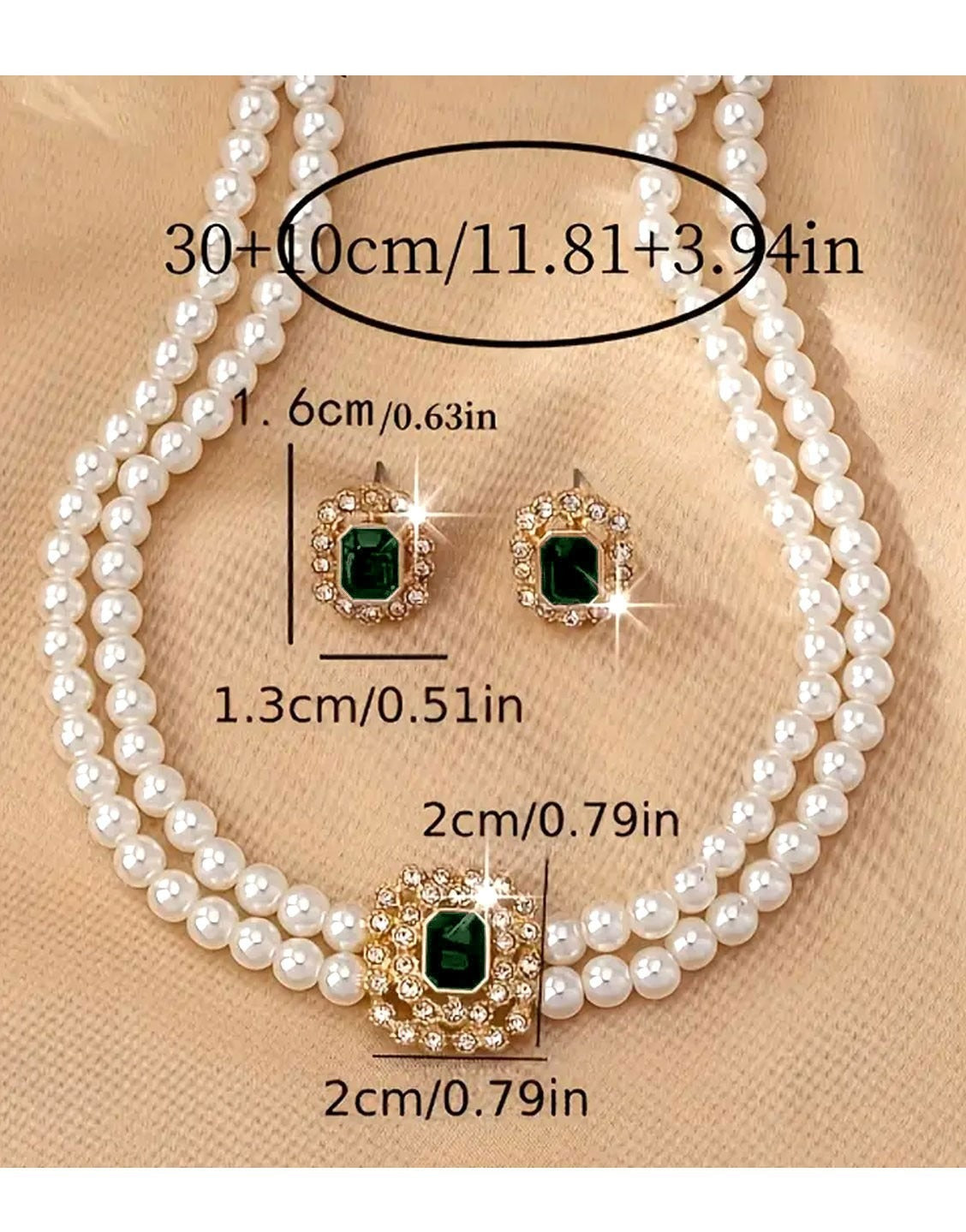 Elegant Double Row Faux Pearl Choker Necklace & Stud Earrings
