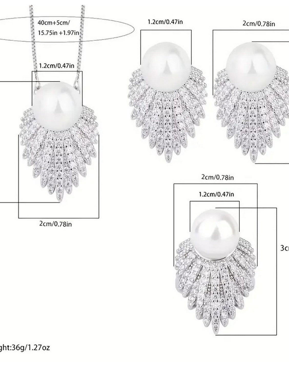 European-Inspired Leaf Design Pearl Jewellery Set with Earrings, Necklace & Finger Ring