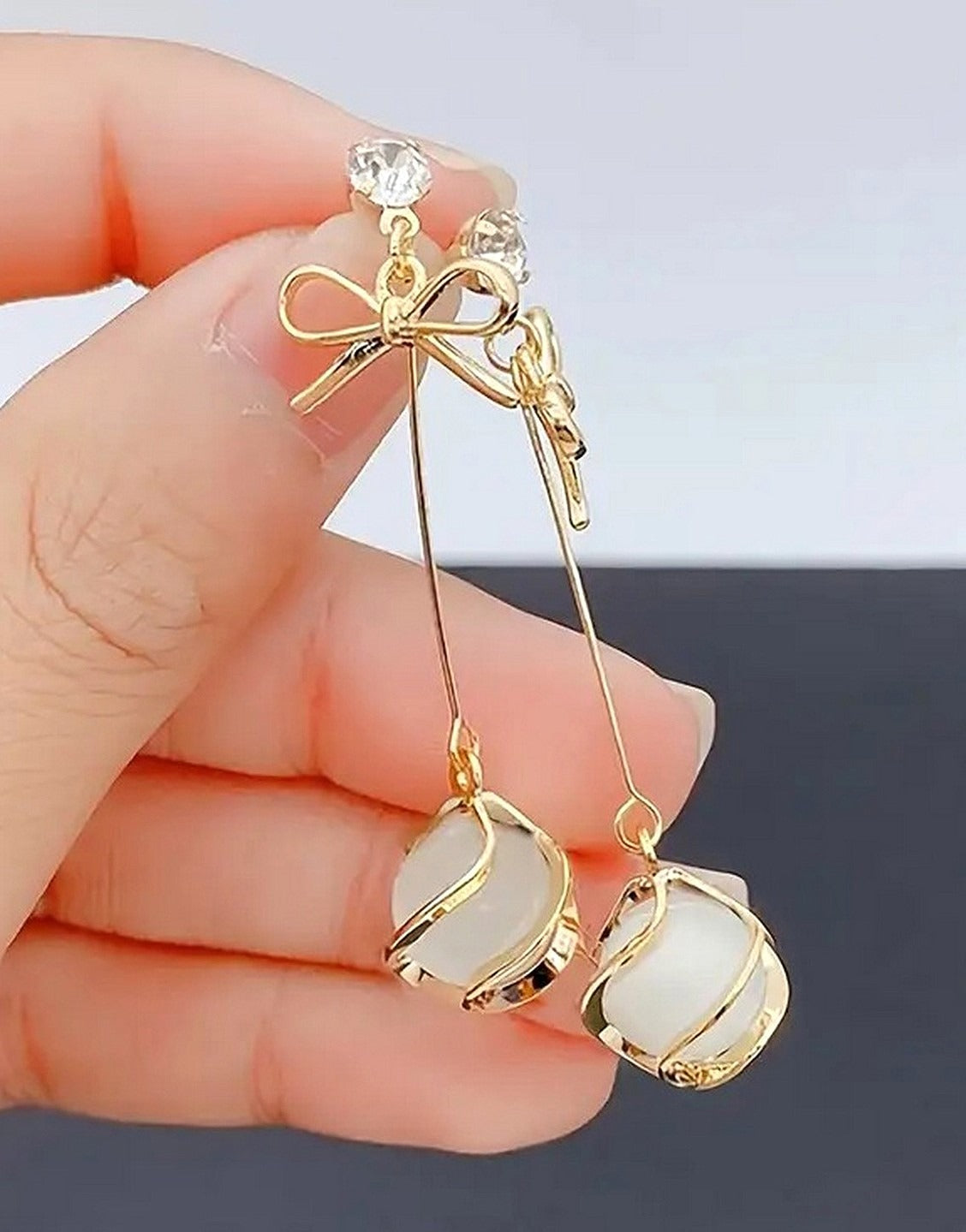 Elegant Glass Accents Bowknot Shape Drop Earrings for Girls