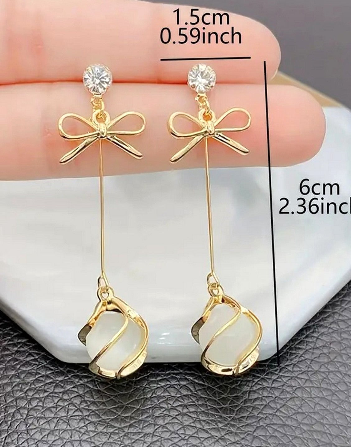 Elegant Glass Accents Bowknot Shape Drop Earrings for Girls