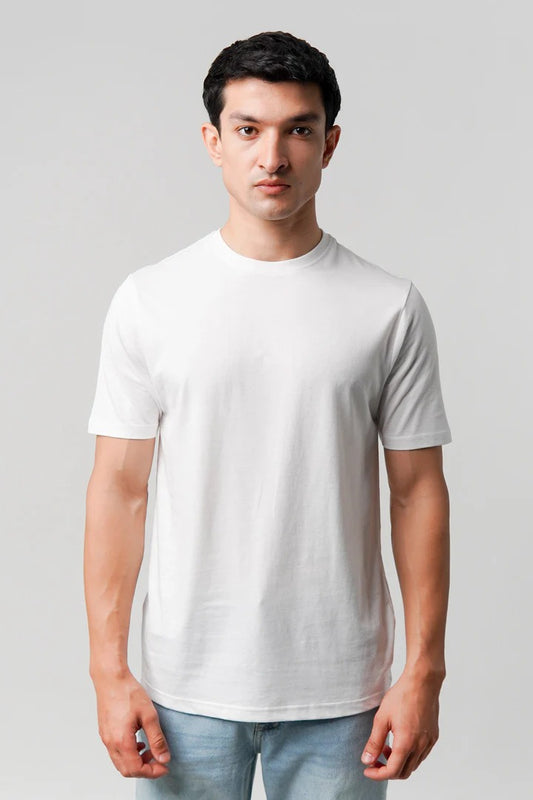 Classic White Crew Neck Tee – Timeless Comfort in a Regular Fit