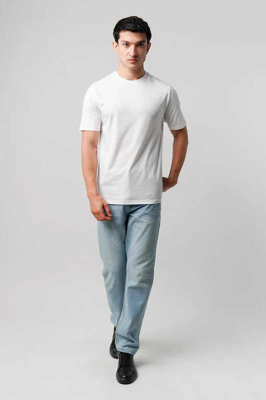 Classic White Crew Neck Tee – Timeless Comfort in a Regular Fit