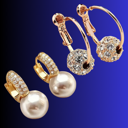 Set of 2 Minimalist Faux Pearl & Rhinestone Accent Stud Earrings – Elegant Fashion Pair